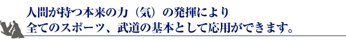 人間が持つ本来の力(気)の発揮により全てのスポーツ、武道の基本として応用ができます。